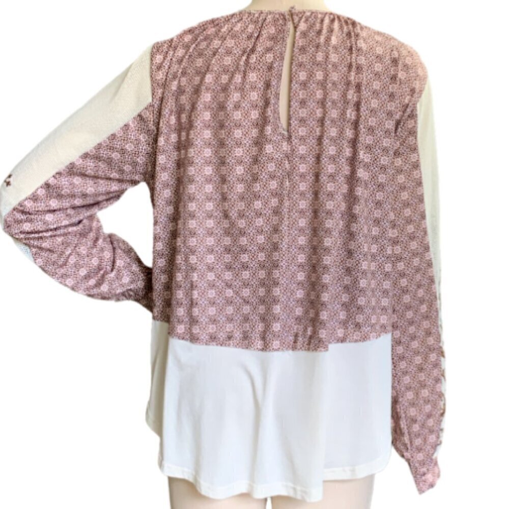 Gimmicks BKE Raw Edge Pieced Top in Creme Multi BOHO Peasant Prairie Sz M #27J - Picture 7 of 10